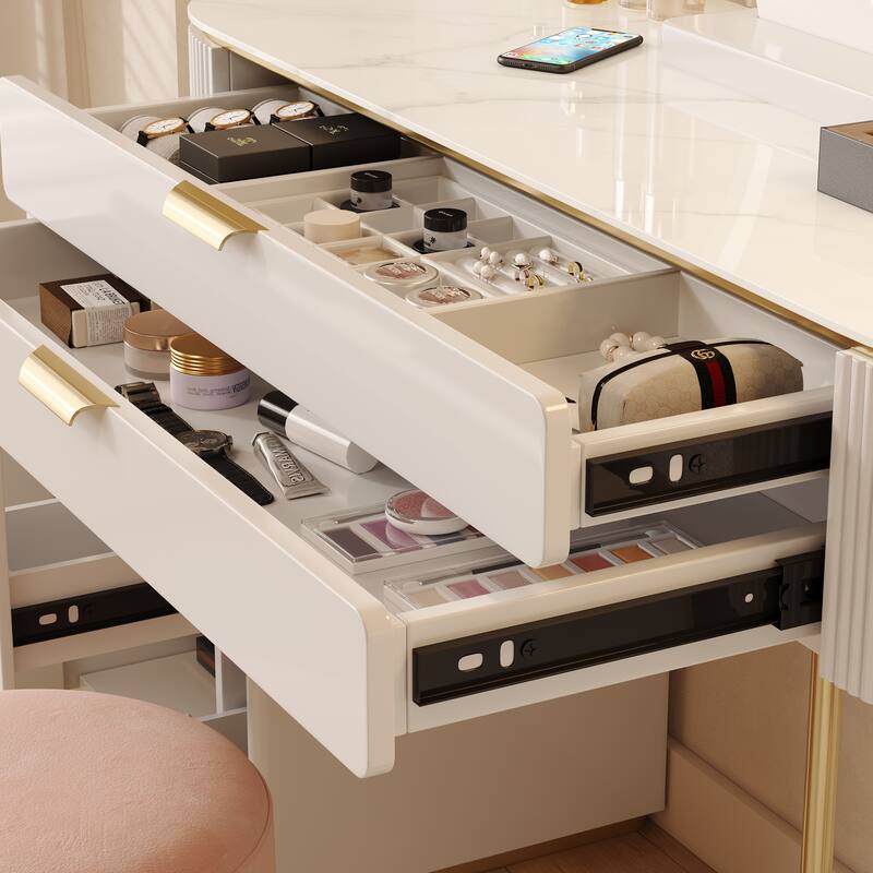 JASIWAY Modern Makeup Vanity Dressing Table with Drawers,White