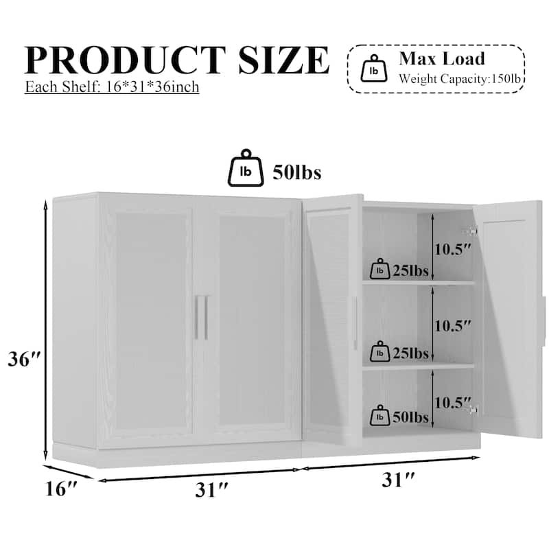 Dovelina Sideboard Buffet Storage Cabinets with Adjustable Shelves,Rattan Door - 72"Lx31"H