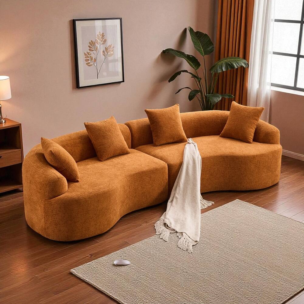 110" Curved Boneless Modular Sectional Sofa, Compression High-Density Foam Couch Sleeper for Living Room & Apartment