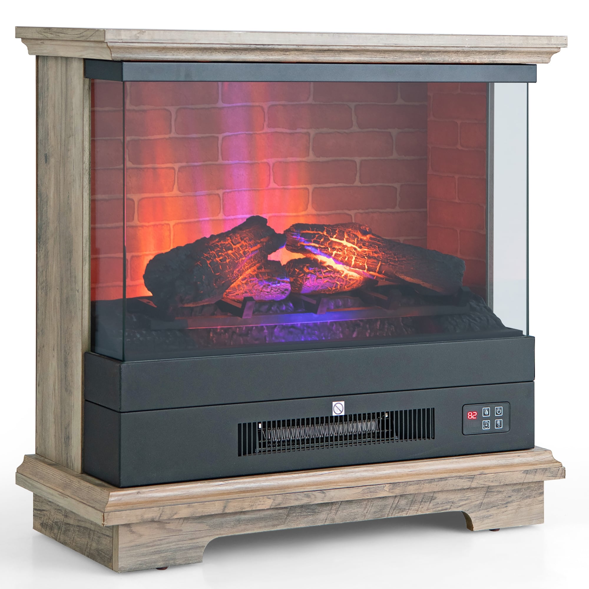 Costway 27'' Freestanding Electric Fireplace Heater w/ 3-Level Flame - See Details