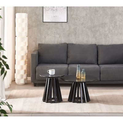 Mid-Century Round Nesting Side Coffee Table (Set of 2) - Black by Aria Home - 24x14 16x17