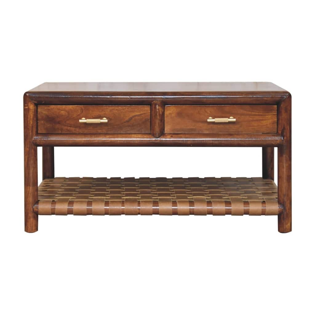 Artisan Furniture Solid Wood Regency Woven Console Table with 2 drawers, Brown, 1 Shelf