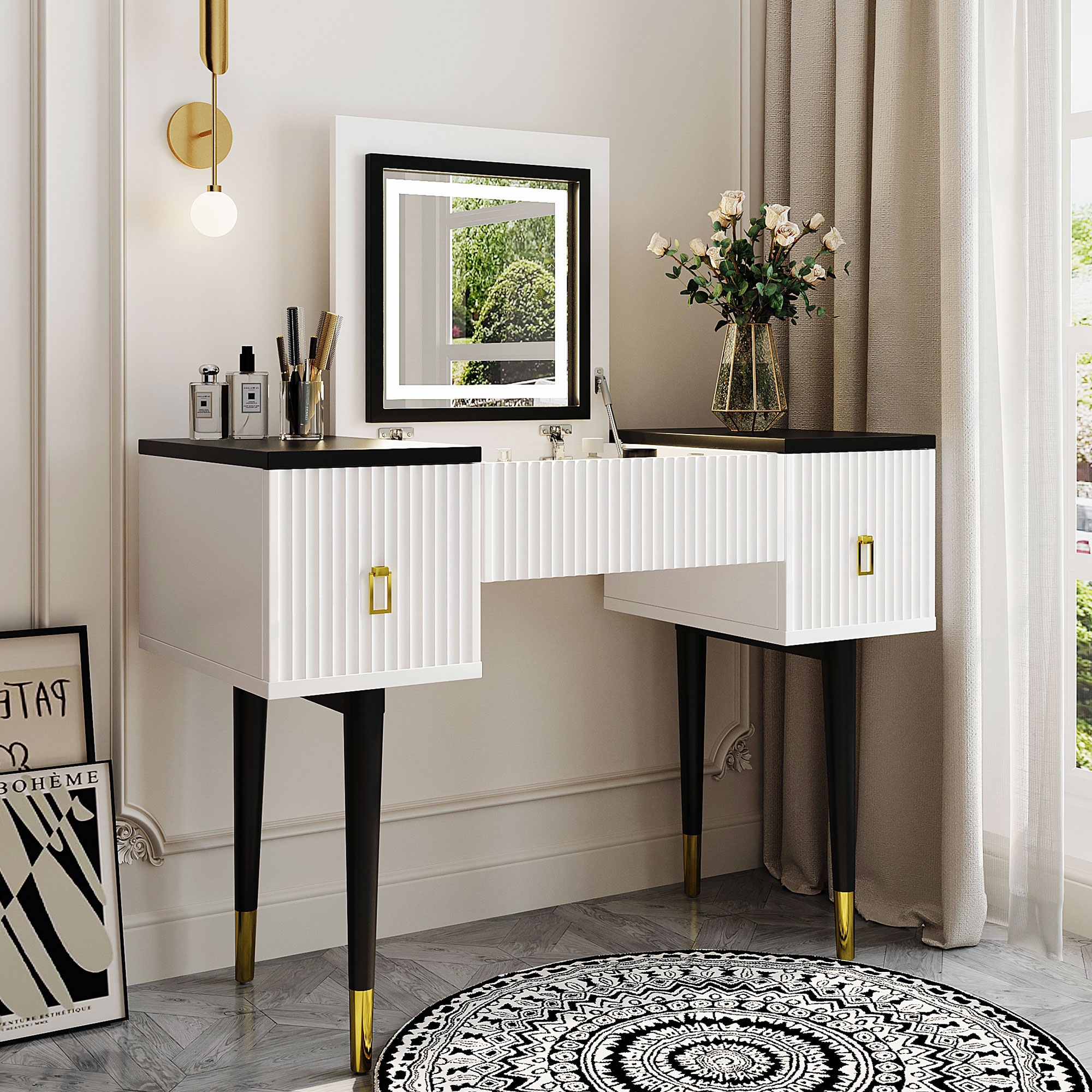 Black mirrored dressing table shop