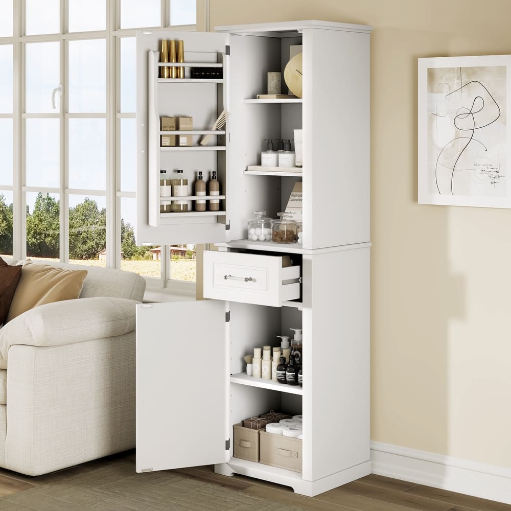 GDFStudio - Jasper Tall Freestanding Bathroom Storage Cabinet with Two-Sized Doors and Adjustable Shelves