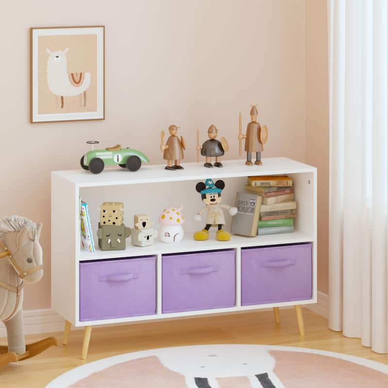 Kids bookcase with Collapsible Fabric Drawers, Children's Book Display, Toy Storage Cabinet Organizer