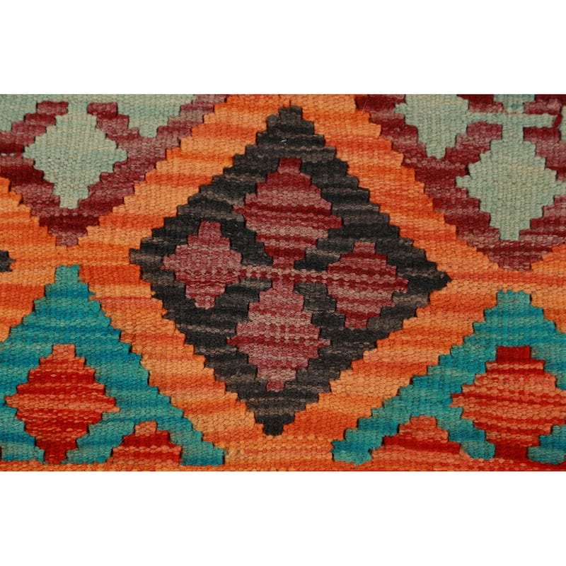 Trellis Orange Kilim Reversible Wool Area Rug Wool Carpet - 9'9"x 12'8"