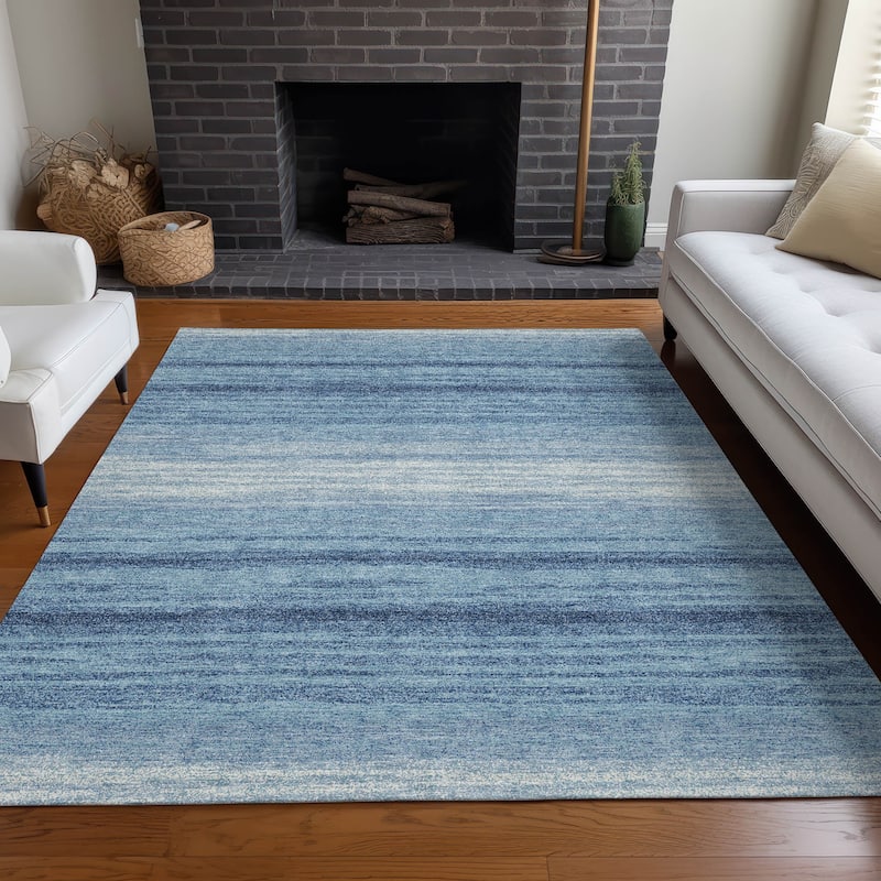 Machine Washable Indoor/ Outdoor Ombre Stripe Chantille Rug