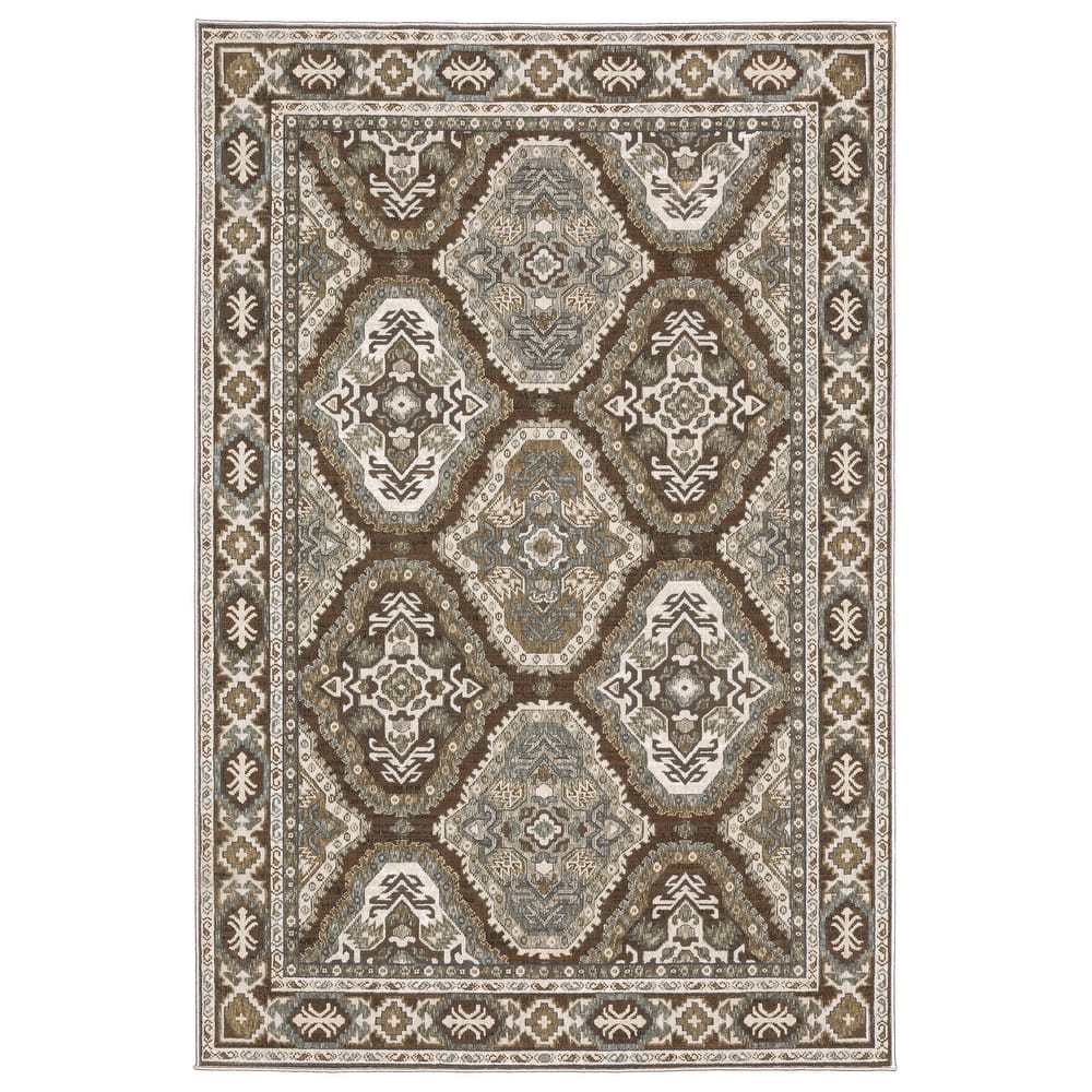 Style Haven Everly Traditional Panel Medallion Mixed Pile Area Rug