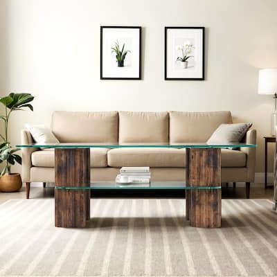Ivinta 44"W×24"D Rectangular Coffee Table with Tempered Glass Top, Roma Stylish Legs