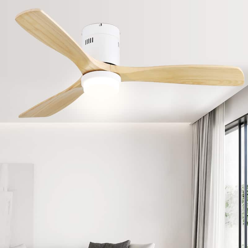 52 inch Flush Mount Ceiling Fans With/Without Lights & Remote Solid Wood Fans For Bedroom
