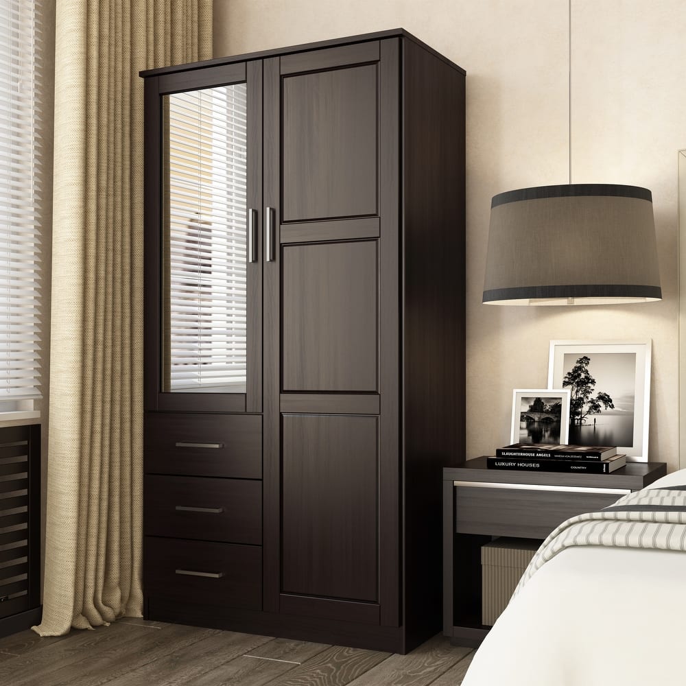 Palace Imports 100% Solid Wood Metro Wardrobe Armoire with Solid Wood or Mirrored Doors