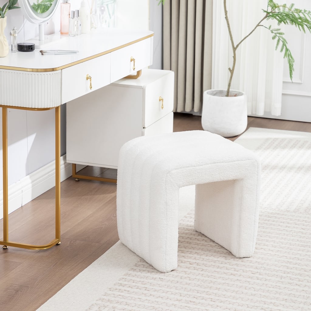 SEYNAR Modern Glam Teddy Velvet Upolstered U-Shaped Ottoman