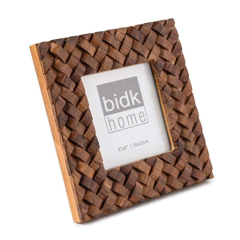 Square Criss Cross Wooden Picture Frame - for 4" x 4" Photo - Brown - 4-inchx4-inch