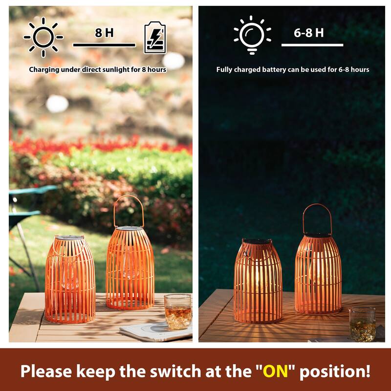 Glitzhome Set of 2 Metal Solar Powered Outdoor Hanging Lantern