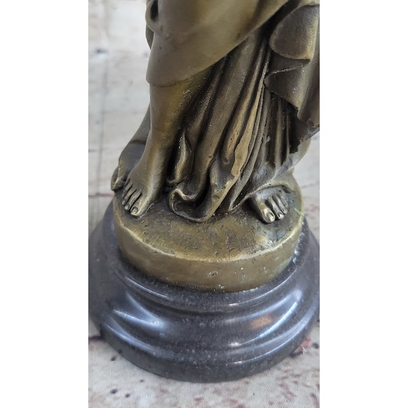 Young Girl Holding Floral Wreath Lei Bronze Statue Sculpture Figure 13 Inches X 4 Inches