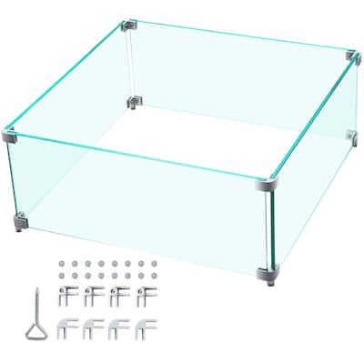 Clear Tempered Glass Fire Pit Guard with Alloy Brackets - 14" L x 14" W x 6" H