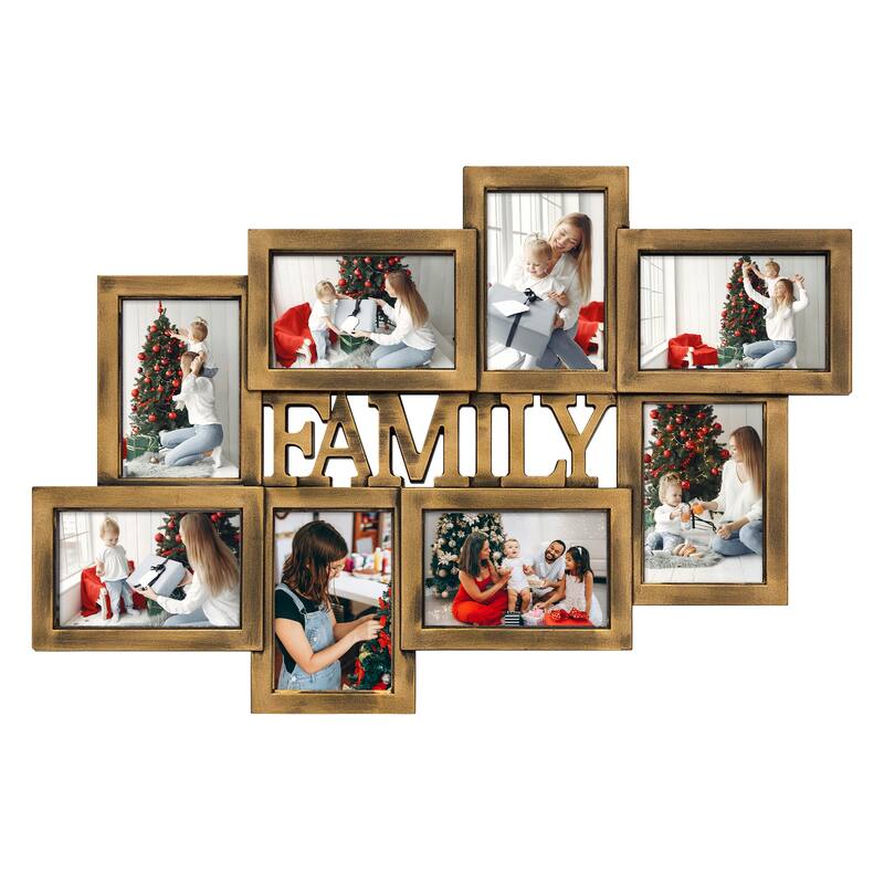 Holaura Family 8 Opening Family Picture Frames Collage Wall Decor for 4x6 Pictures Blacke