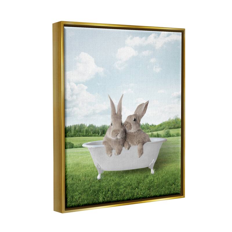 Stupell Bunnies in Tub Landscape Framed Floater Canvas Wall Art Design by Lettered and Lined