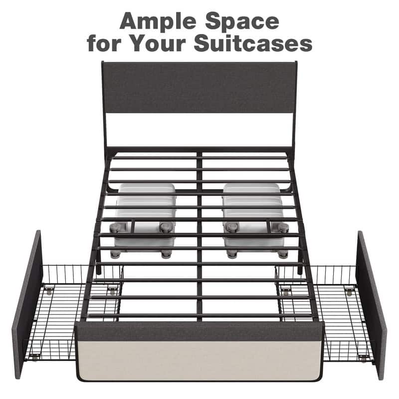 Upholstered Bed Frame with 2 Storage Drawers