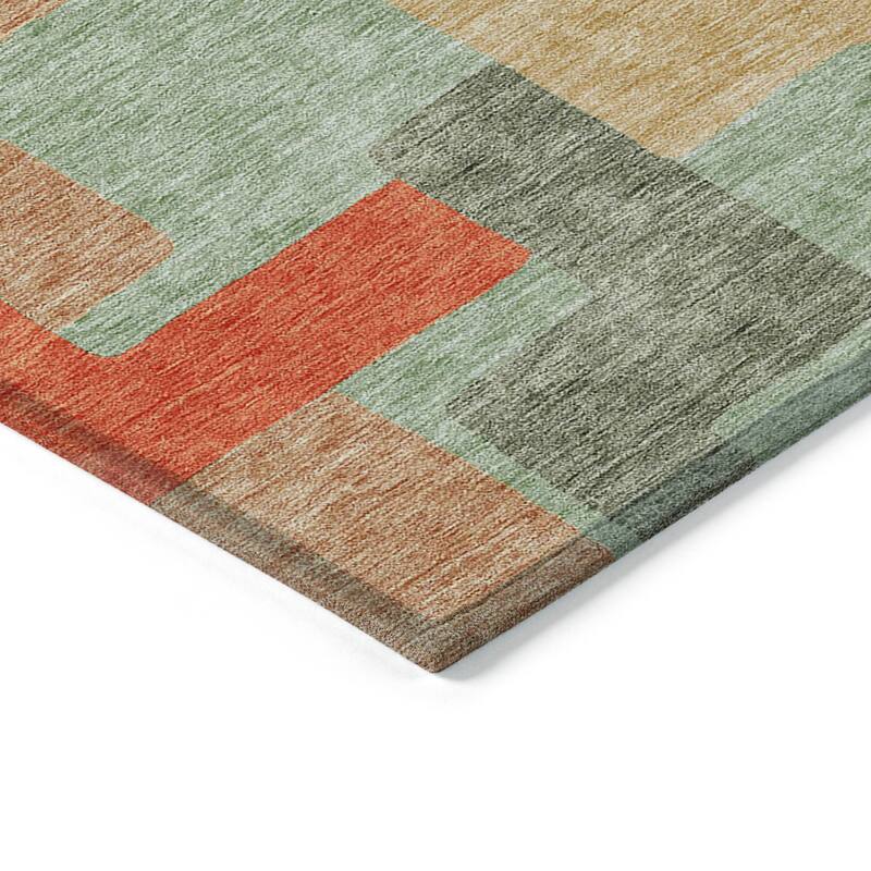 Machine Washable Indoor/ Outdoor Contempoary Blocks Chantille Rug