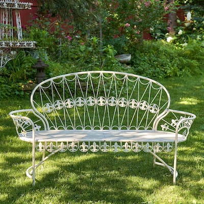 Garden Bench with Curved Back "Paris 1968" in Antique White - 34.96"x21.65"x38.58"