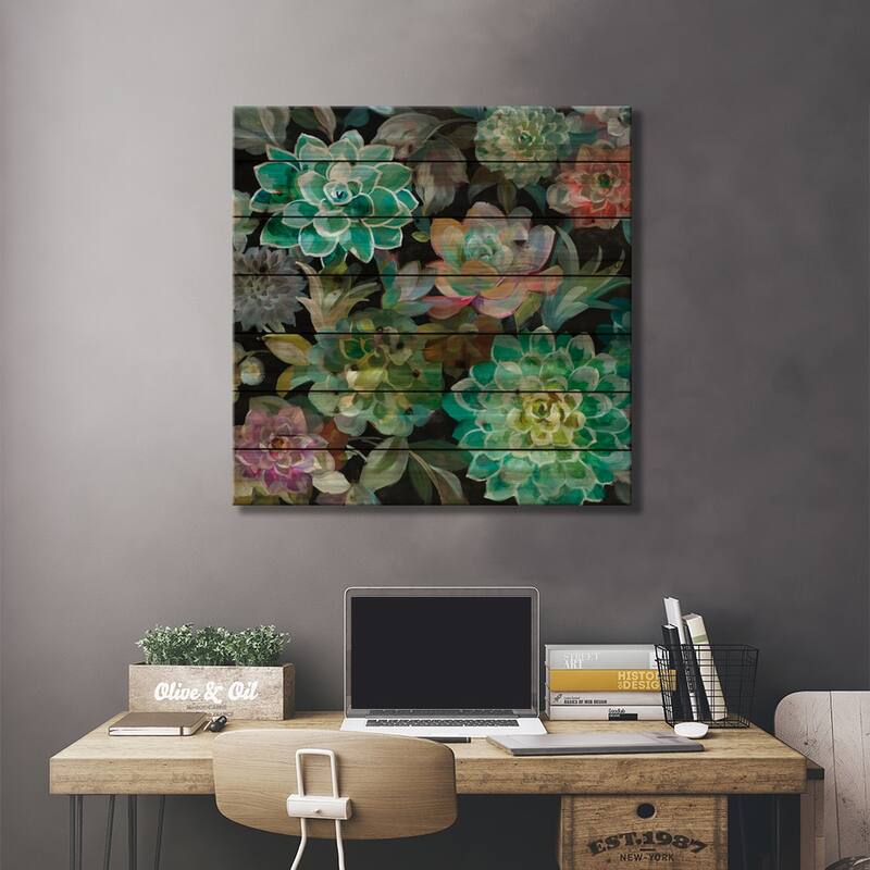 Floral Succulents In Zoom Print On Wood by Danhui Nai - Multi-Color