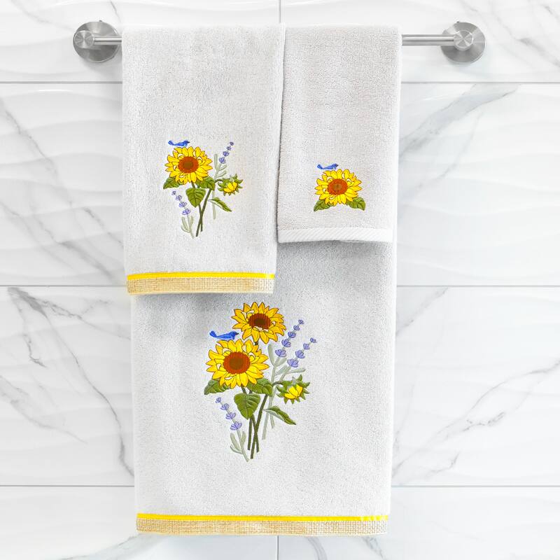 Authentic Hotel and Spa 100% Turkish Cotton Girasol 2PC Embellished Fingertip Towel Set