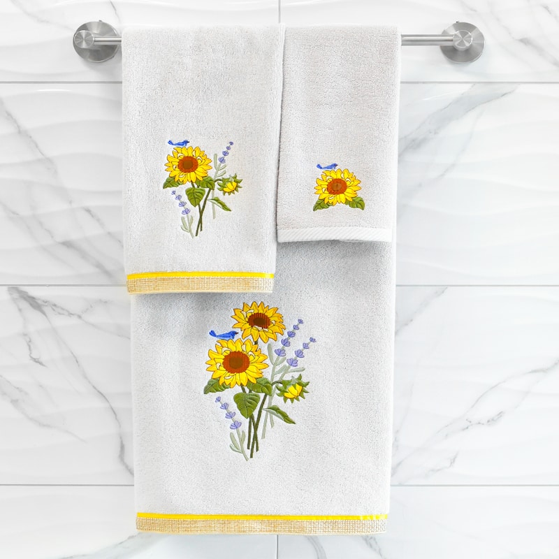 Authentic Hotel and Spa 100% Turkish Cotton Girasol 2PC Embellished Hand Towel Set