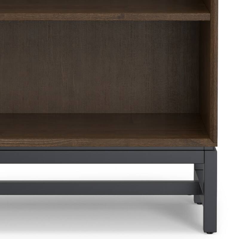 WYNDENHALL Devlin SOLID HARDWOOD and Metal 66 x 30 inchRectangle Industrial Open Shelf Bookcase in Walnut Brown