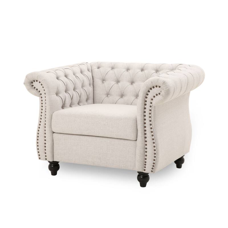 Roomfitters Chesterfield Club Chair with Deep Tufting, Rolled Arms and Nailhead Trim, Velvet Accent Armchair