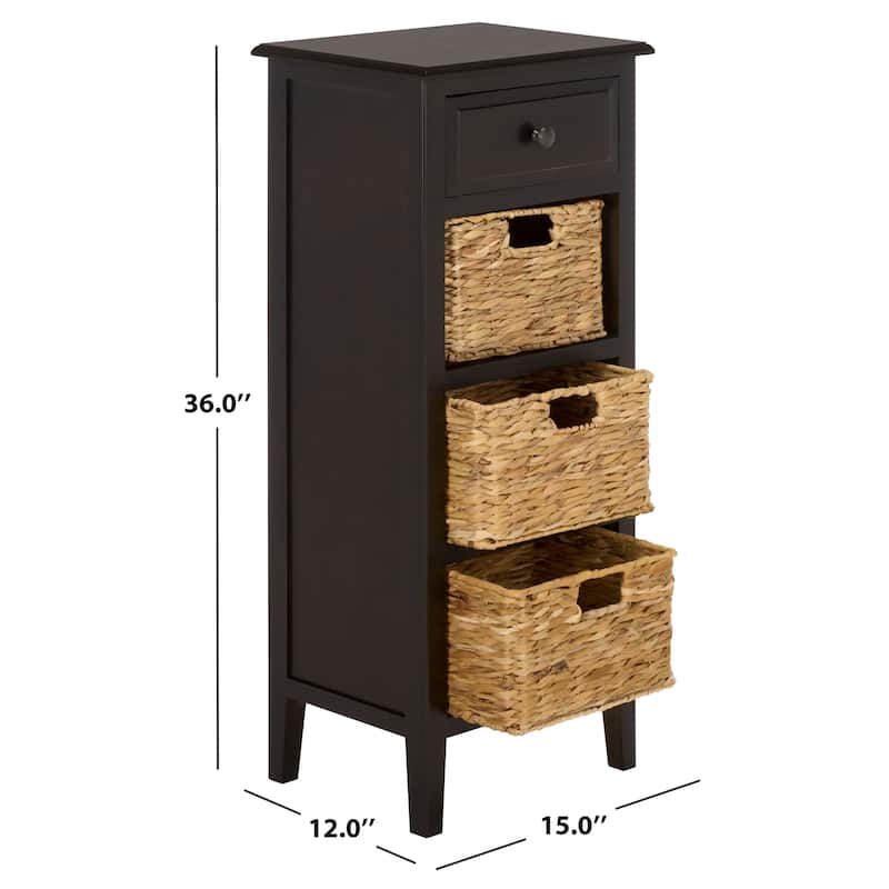 SAFAVIEH Hermine Distressed Black 4-Drawer Storage Side Table - 15" x 11.8" x 35.8" - 15"W x 12"D x 36"H