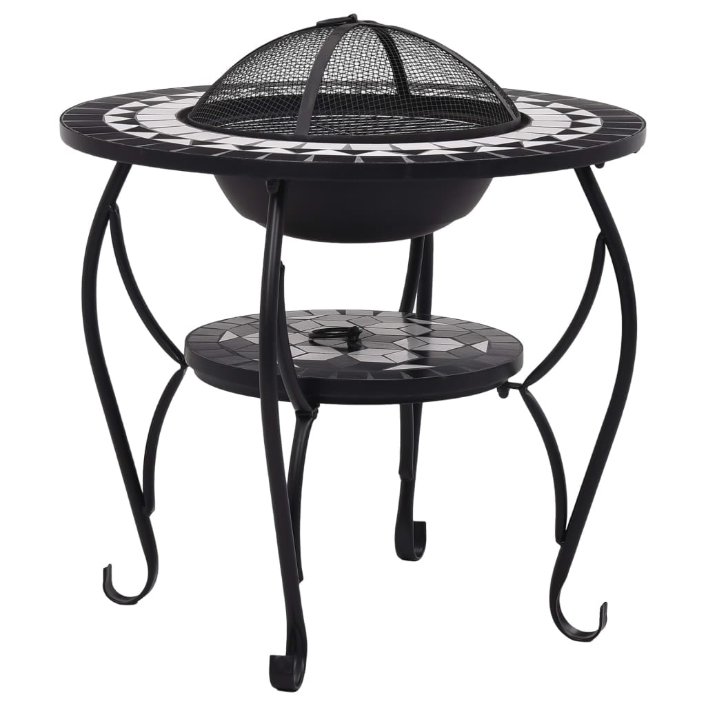 vidaXL Mosaic Fire Pit Table Black and White 26.8 inch Ceramic - 26.8 inch x 26.8 inch x 23.6 inch