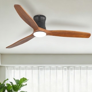 Sofucor 52Inch Low Profile Flush Mount Ceiling Fan with LED Light,3‑Blade Quiet Light Combo for Bedroom Kitchen Living Room