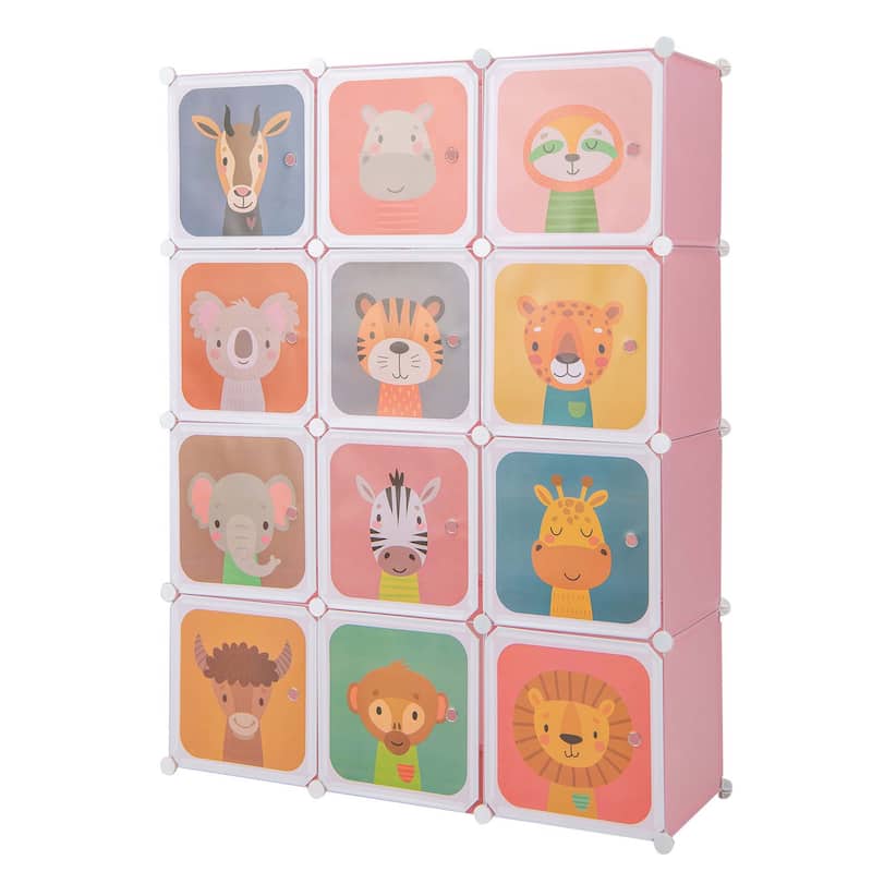 Costway 12-Cube Kids Wardrobe Baby Dresser Bedroom Armoire Clothes