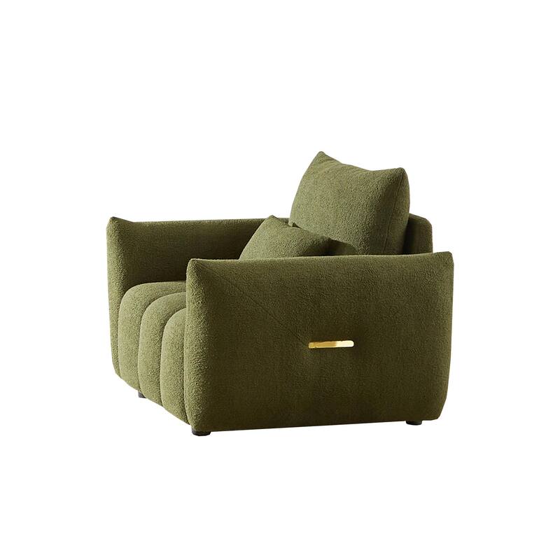 Teddy Fabric Lounge Chair with Solid Wood Frame, High-Resilience Foam, and Included Pillow