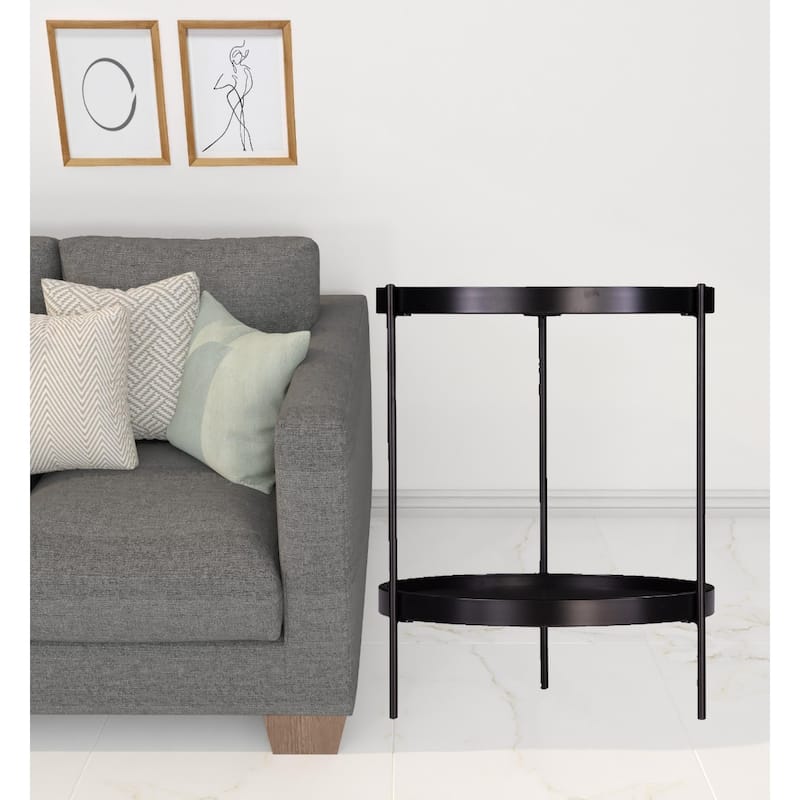 24 Inch Black Round End Table with Shelf and Metal Base - 19.25” x 19.75” x 24” - Black