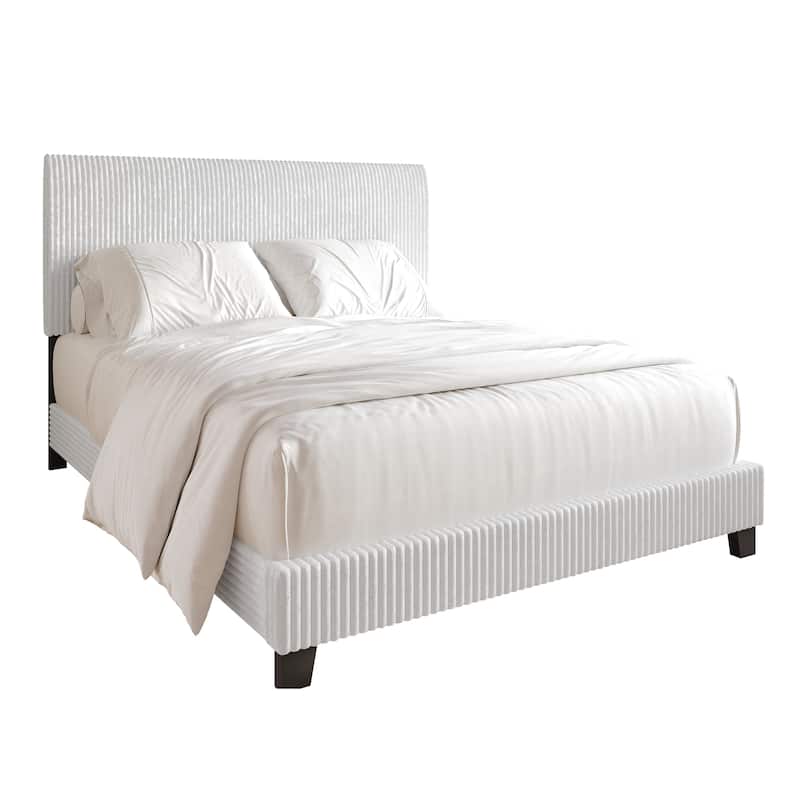CraftPorch Corduroy 4-pieces Mid-Century Modern White Bed with Light Grey Furniture Bedroom Set