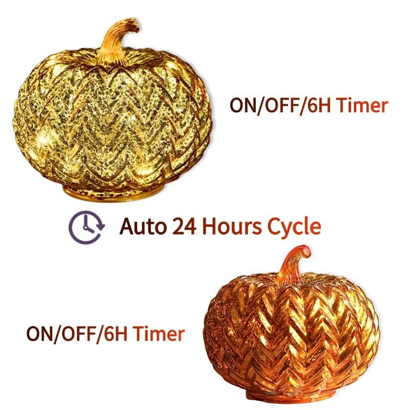 Mercury Glass Pumpkin Lights with Timer – Fall Halloween Table Decorations for Home & Thanksgiving Decor