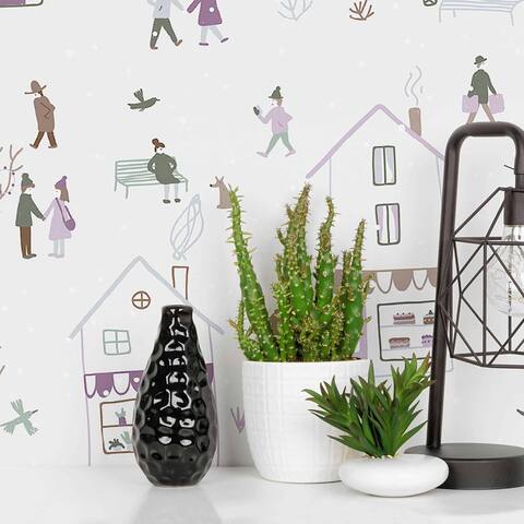 Purple City Peel and Stick Removable Wallpaper 9462