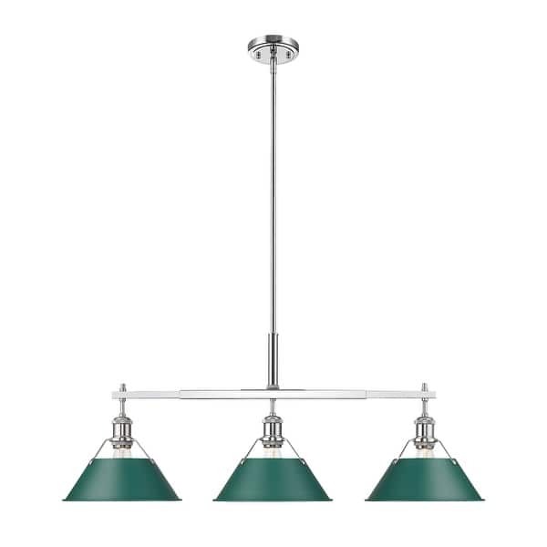 slide 2 of 3, Yep by Golden Lighting Orwell 3-light Island Light in Chrome and Pine Green shade - 3 Light Linear Pendant