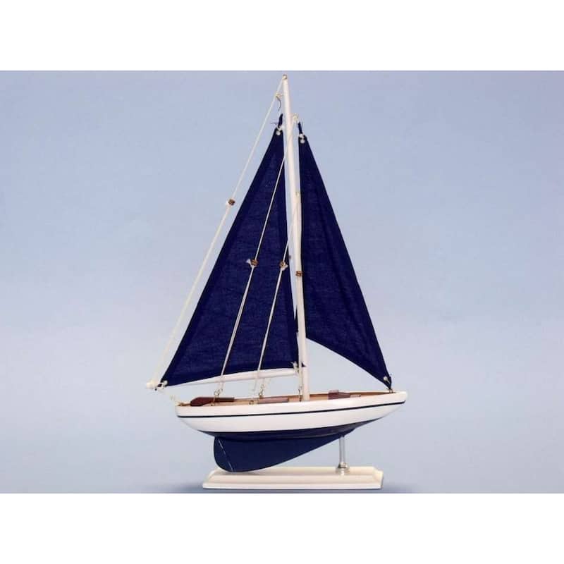 17" Wooden Pacific Sailer with Blue Sails Model Sailboat Ideal as Decoration or Centerpiece for Any Event