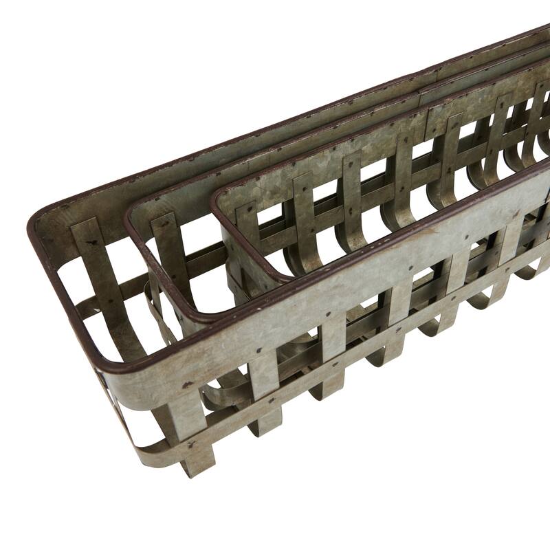 Set of 3 Rectangle Open Weave Iron Baskets