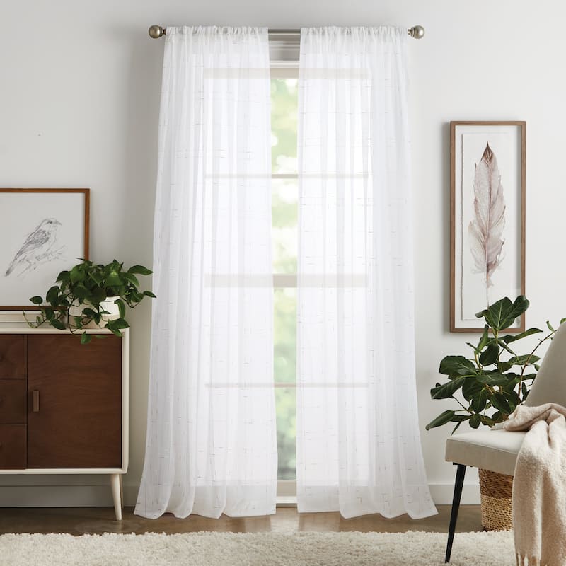 DKNY Metallic Grid Window Curtain Panel Pair - 84 inches - Gold