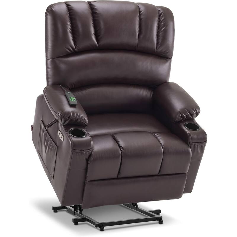 MCombo Large Power Lift Recliner Chair with Massage and Heat, Cup Holders, Side Pockets, Faux Leather R7092 (Large-Wide)