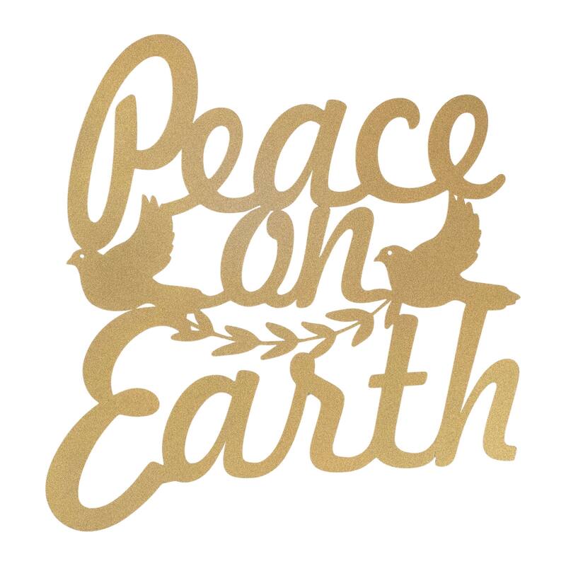 HomeRoots 16" X 14" Gold Metal Peace On Earth Metal Text Wall Decor