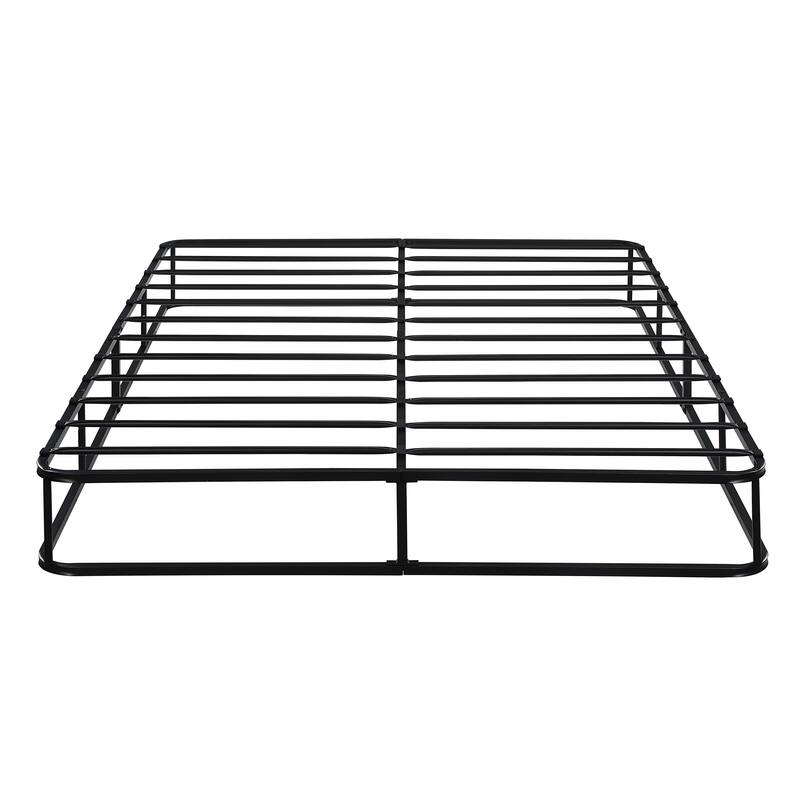 Queen Size Metal Open Frame with 12-Slat Support and Textured Fabric Cover - Black