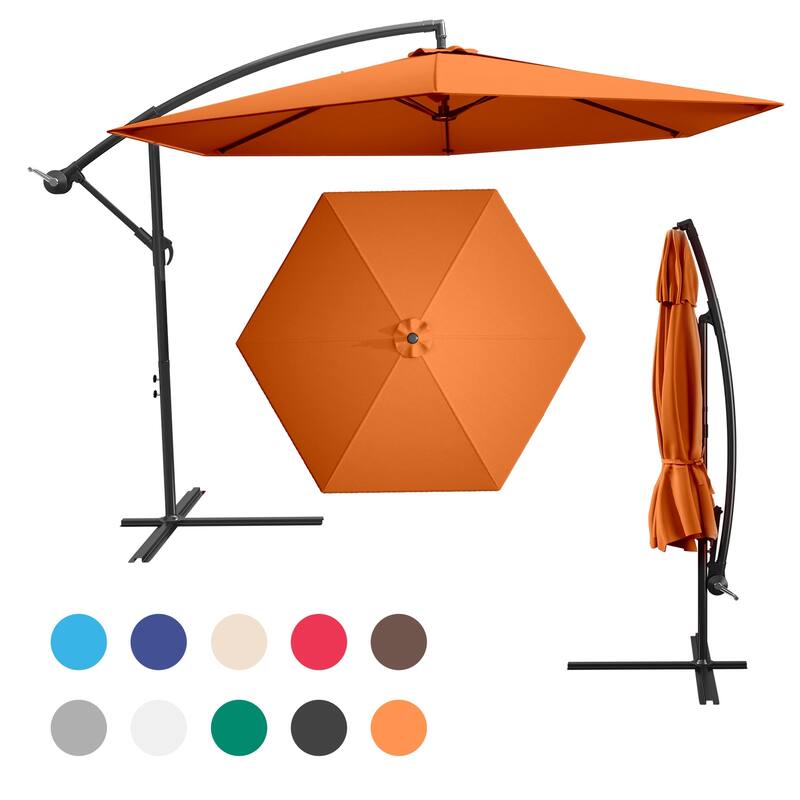 Patiowell 10ft Cantilever Patio Umbrella, Offset Hanging Outdoor Table Umbrella with Tilt Crank, 6 Sturdy Ribs and Cross Base