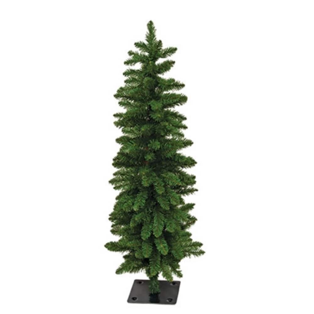 Slim Pencil Alpine Tree with Green Metal Base Holiday Decor
