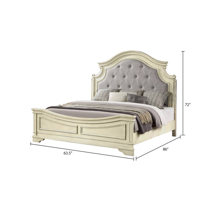 Noble Contemporary Style Queen/King Bed Made with Wood & Antique Finish
