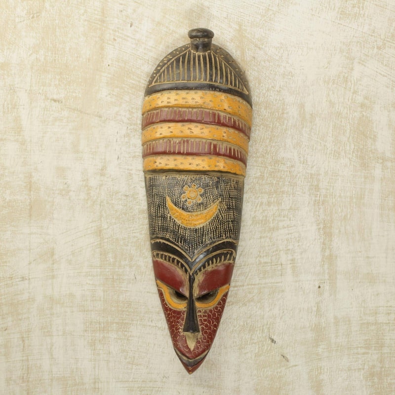 Handmade Colorful Villager African wood mask (Ghana)